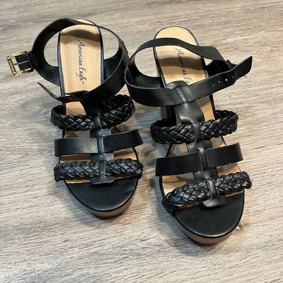American Eagle Strappy Black Heels. Size 7.5. - Picture 1 of 4